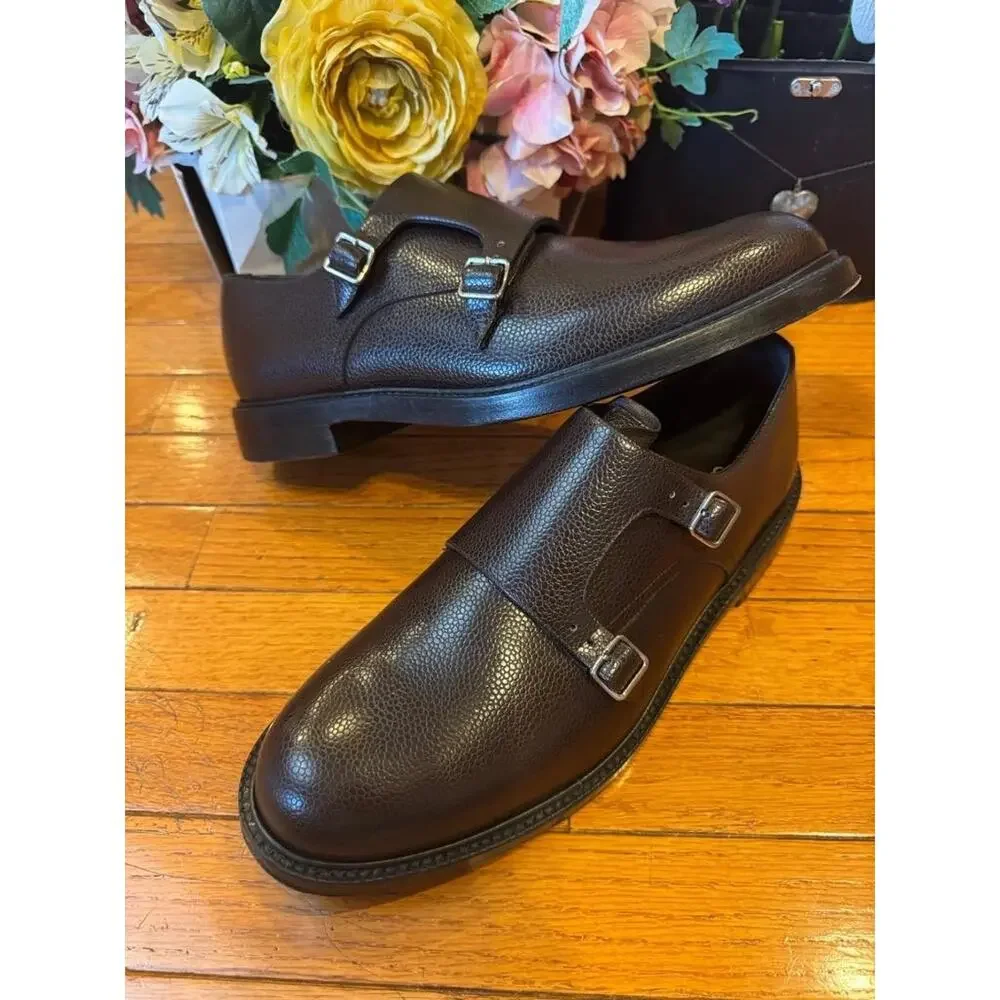 CALVIN KLEIN 205W39NYC Brown Leather Double Monk Strap LoafeR 44/10 (mens 710 - Picture 1 of 9